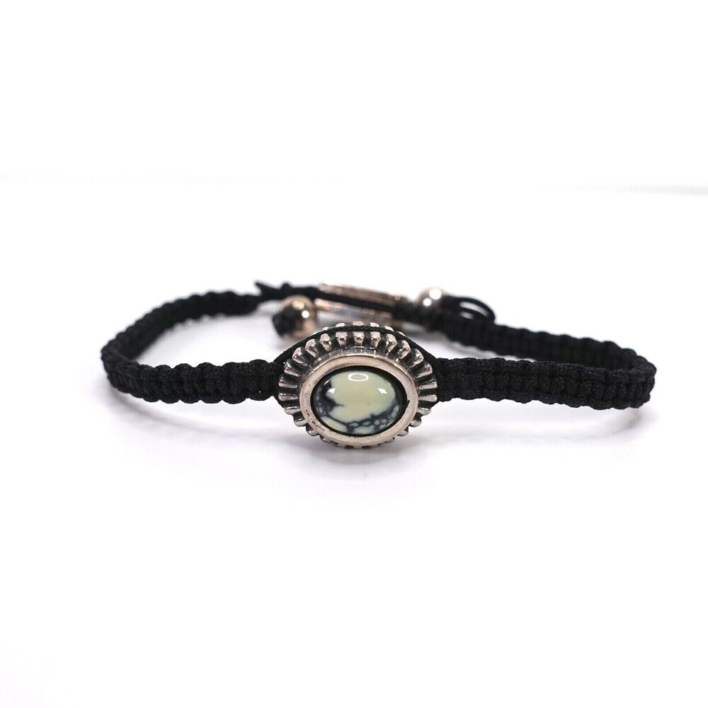 King Baby Studio Macrame Braided Bracelet Turquoise Centerpiece In Silver .925